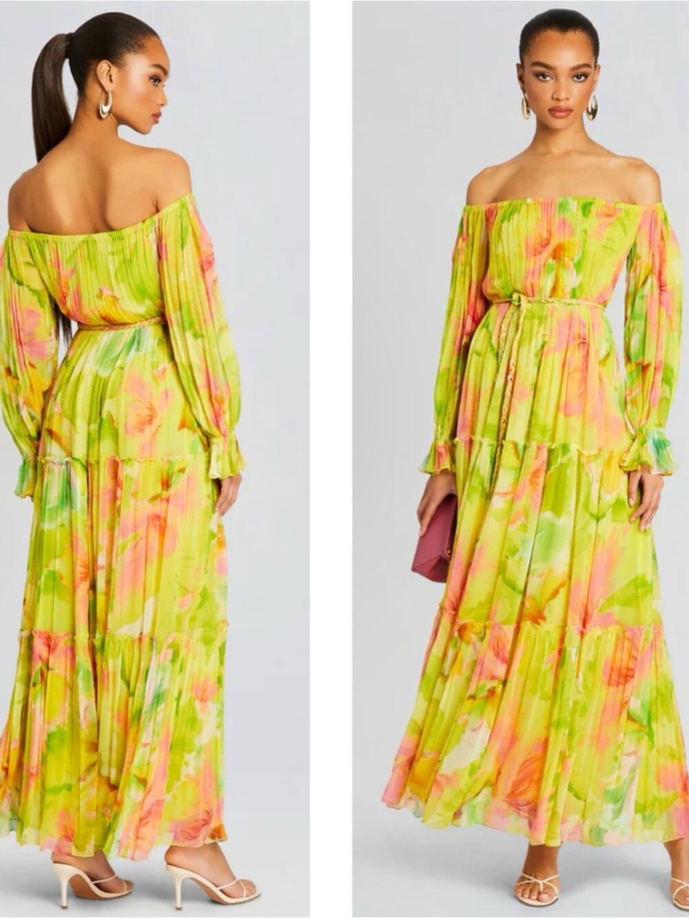 HEMANT & NANDITA Mina Off the Shoulder Floral Long Sleeve Maxi Dress Size XXS